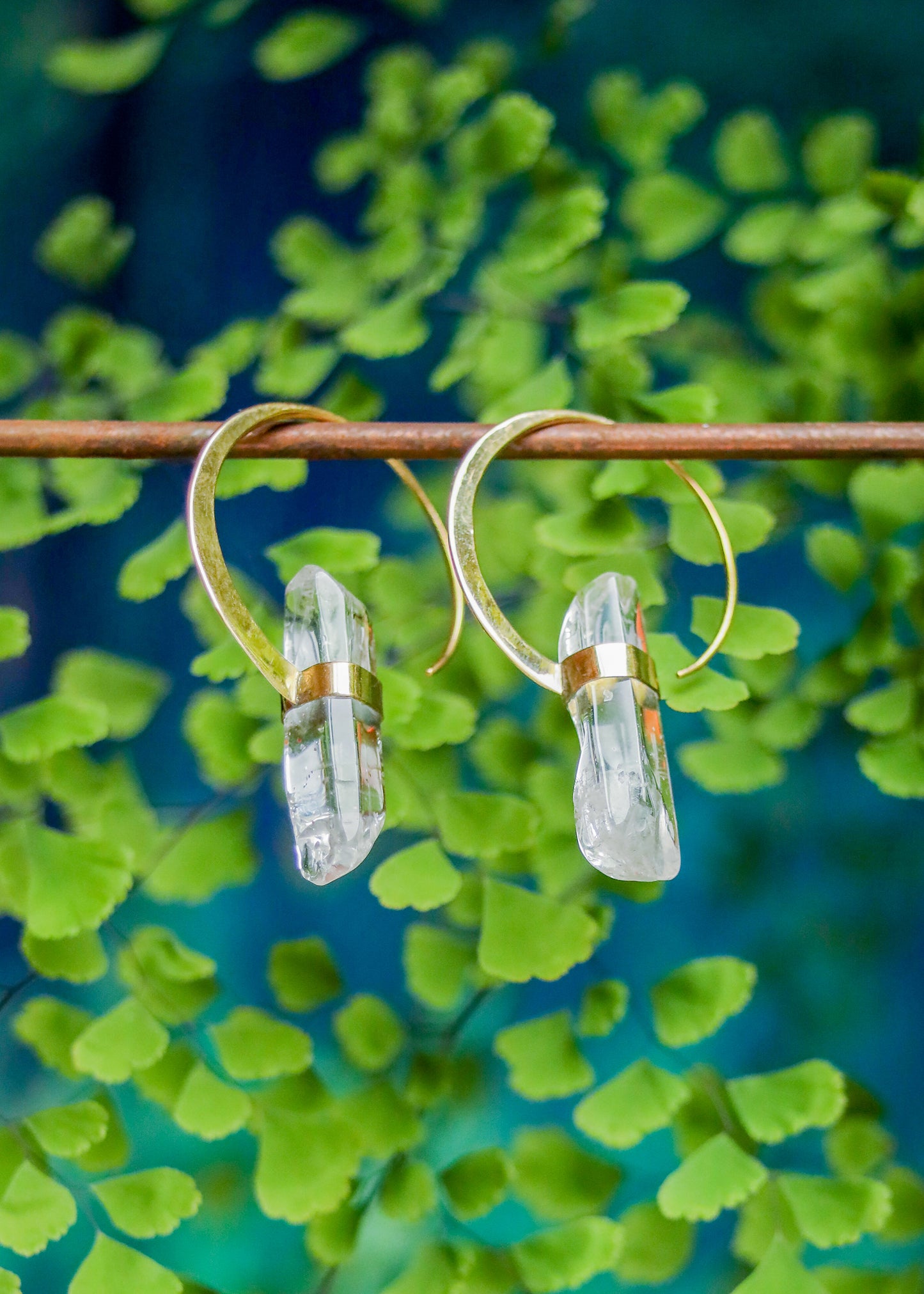 Brass Crystal Point Hoops | Druzy Gemstone Earrings