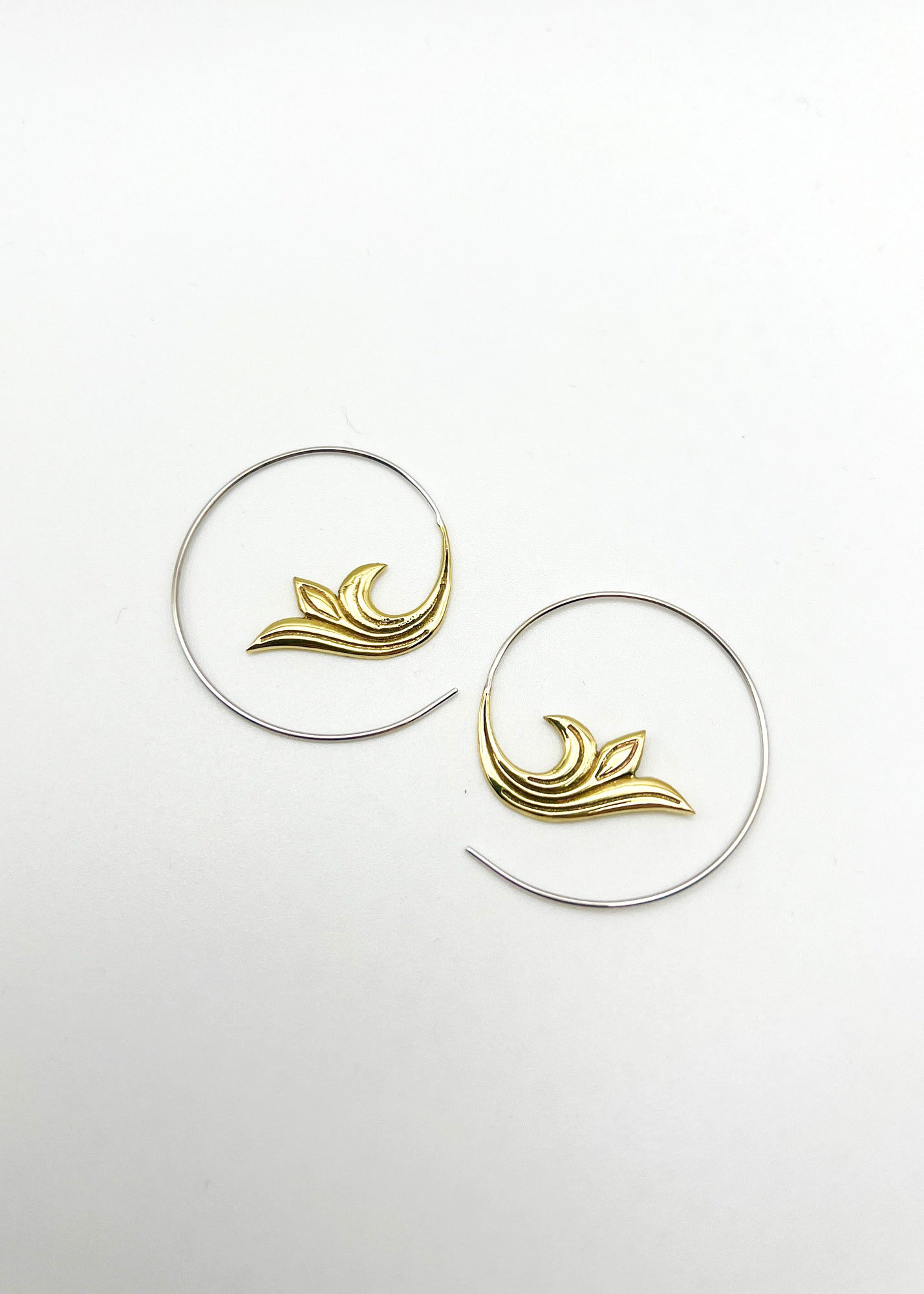 Brass Floral Spiral Hoop Earrings