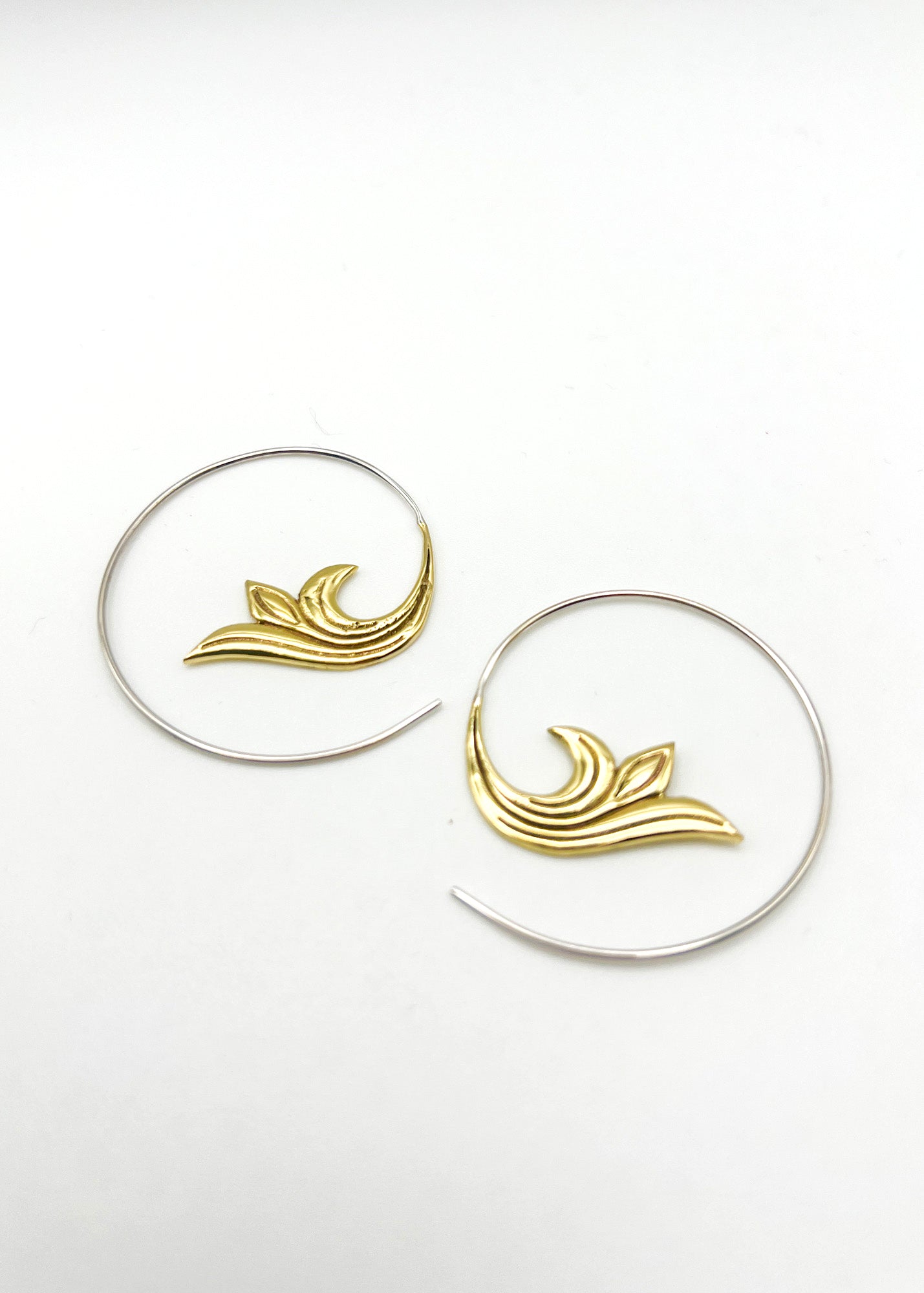 Brass Floral Spiral Hoop Earrings