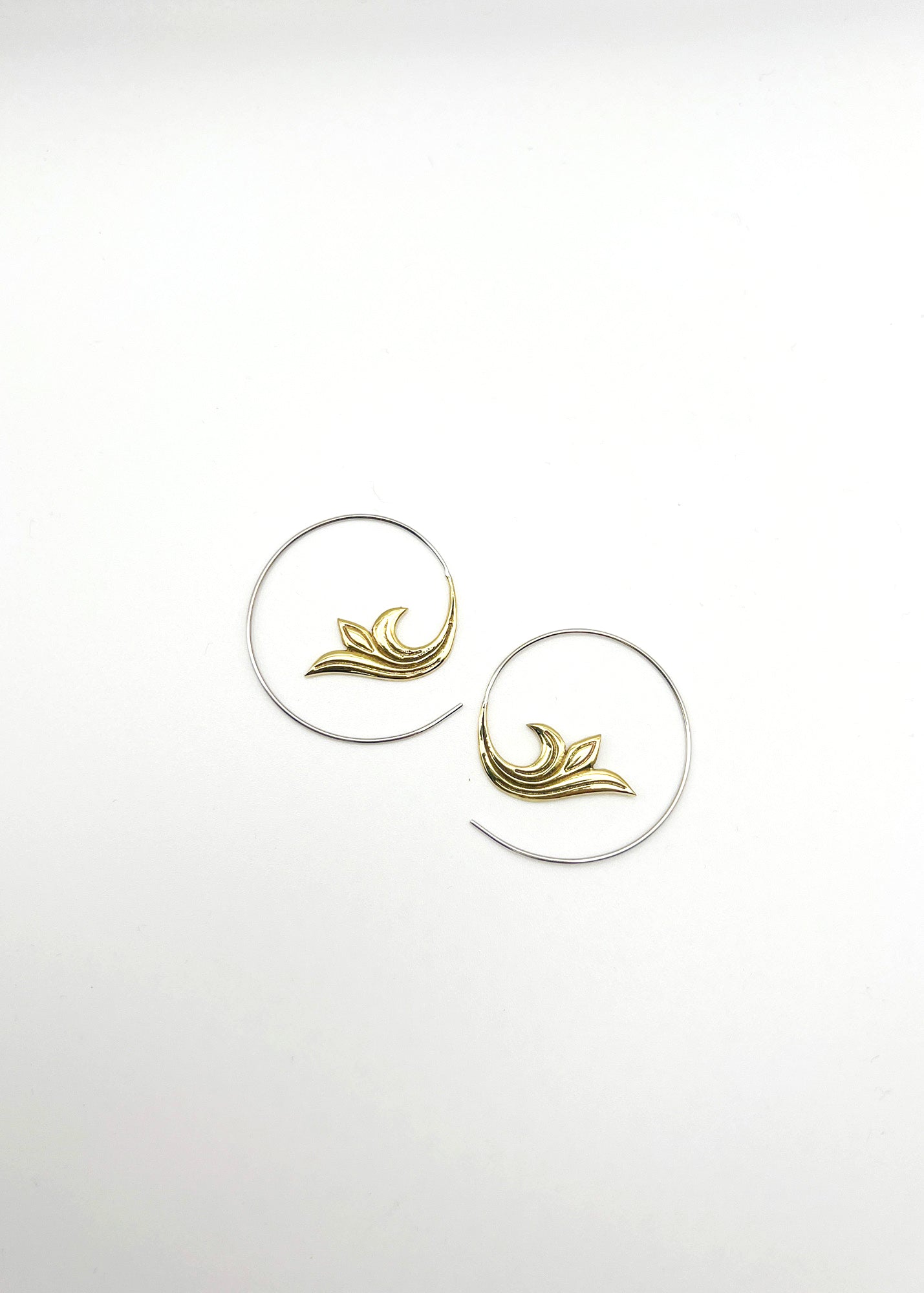 Brass Floral Spiral Hoop Earrings