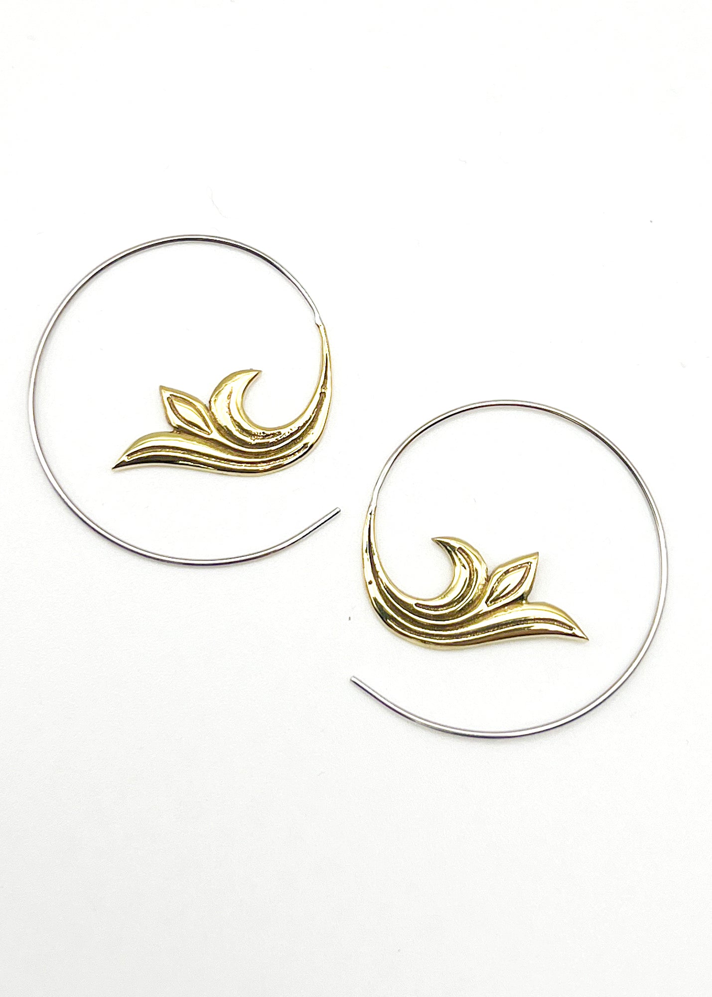 Brass Floral Spiral Hoop Earrings