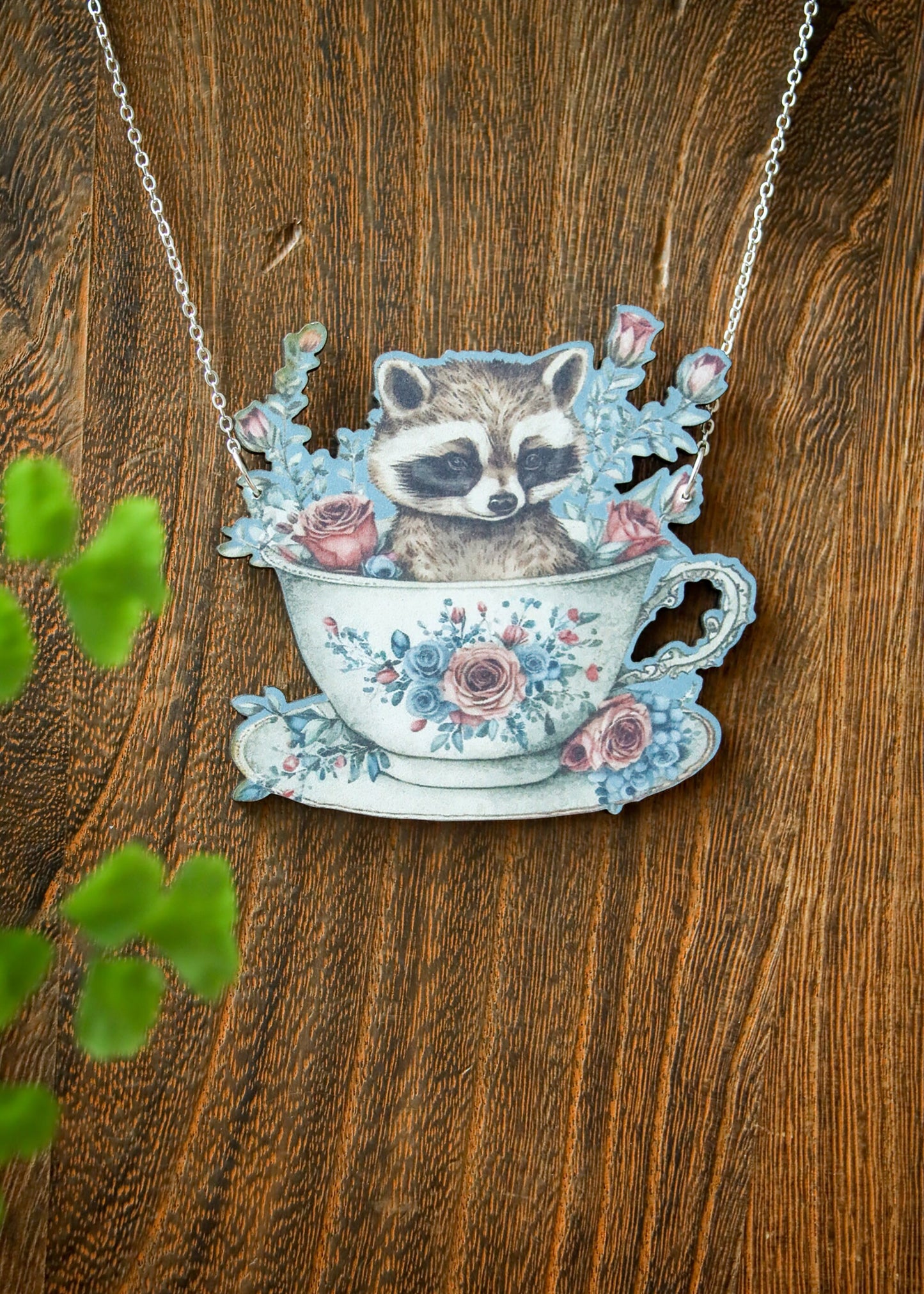 Teacup Critter Pendants | Boho Cottagecore Animal Necklace | Whimsical Fantasy Floral Kawaii Jewelry | Frog Toad Raccoon Tea Time Art
