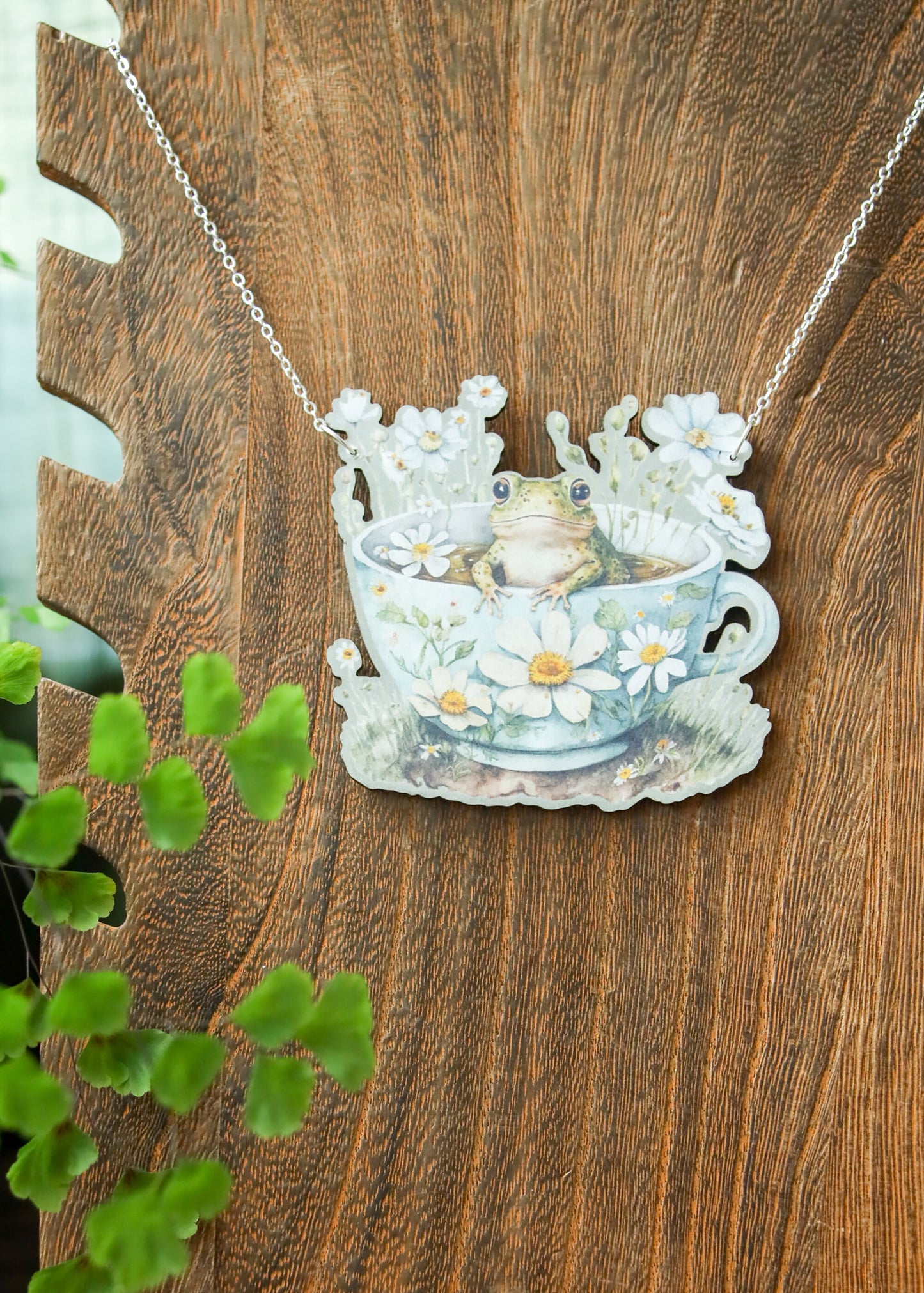 Teacup Critter Pendants | Boho Cottagecore Animal Necklace | Whimsical Fantasy Floral Kawaii Jewelry | Frog Toad Raccoon Tea Time Art